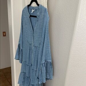 Faherty Pale Blue Gauze Button-Front Dress